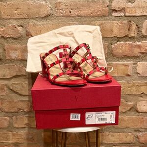 Valentino Red Strappy Heels with Studs